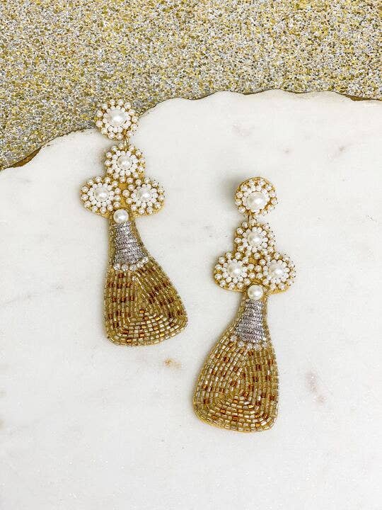 Bubby Pearl Champagne Beaded Dangle Earrings