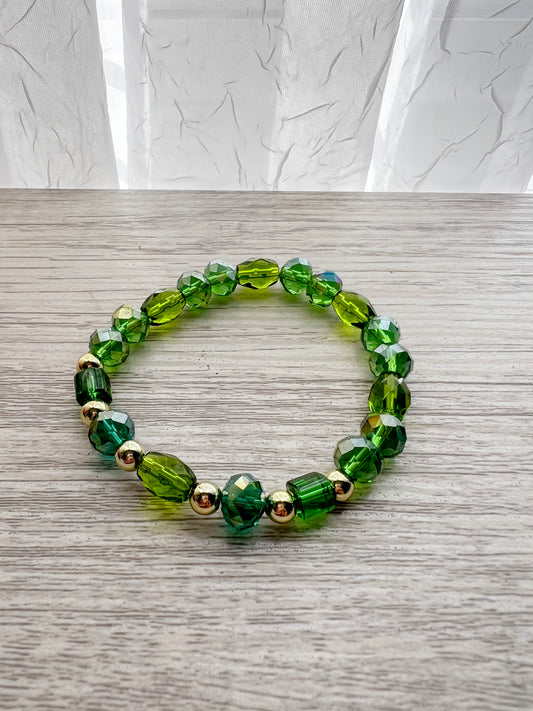 Green Crystal Beaded Stretch Bracelet