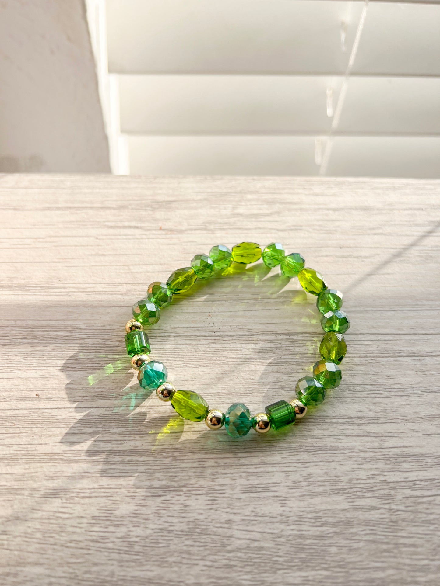 Green Crystal Beaded Stretch Bracelet