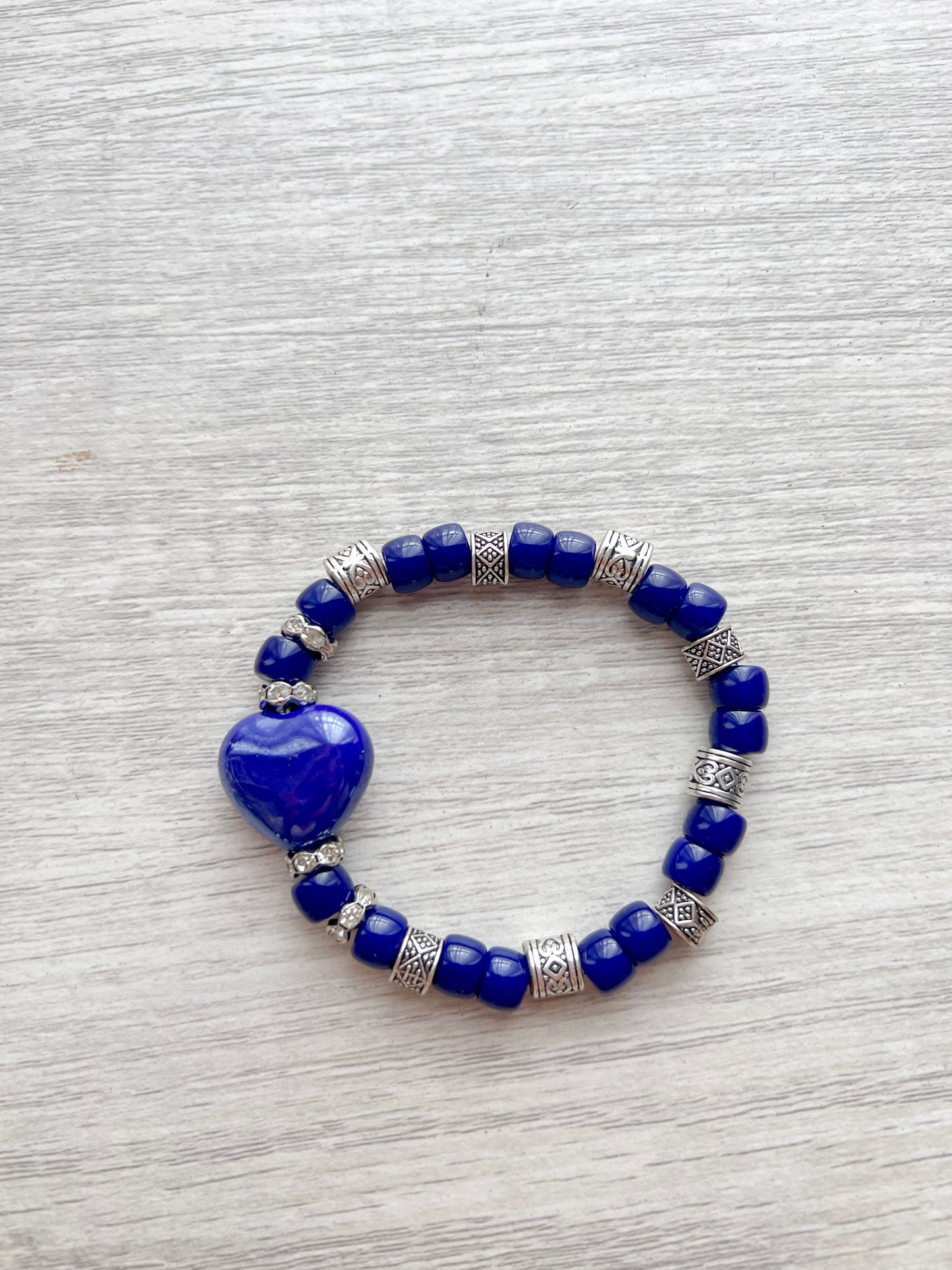 Blue Heart Beaded Bracelet